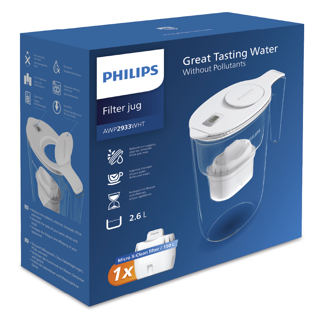 Philips Кана за вода (2,6 л) с филтър Philips Micro X-Clean AWP2933WHT/58