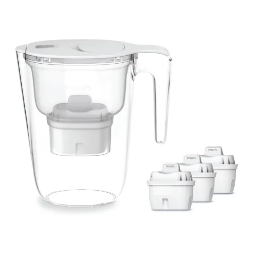 Philips Кана за вода (2,6 л) + 3 резервни филтърни патрона Philips Micro X-Clean AWP2933WHT3/58