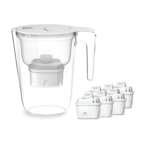 Philips Кана за вода (2,6 л) + 6 резервни филтърни патрона Philips Micro X-Clean AWP2933WHT6/58